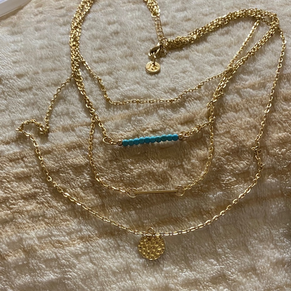 Jules Smith layered gold tone  necklace with a pop of color
